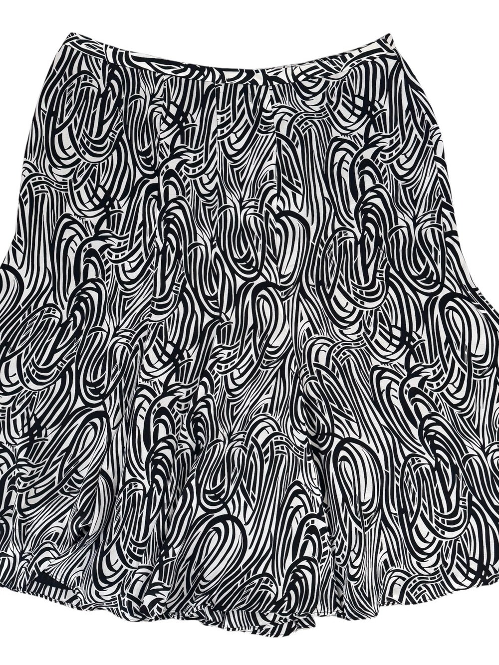 Jones New York 100% Silk Midi Skirt Black White Geometric Print Size 14